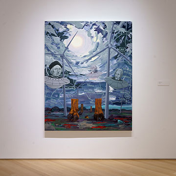 Three paintings on view at the Norman Akers exhibit at the Nerman Museum